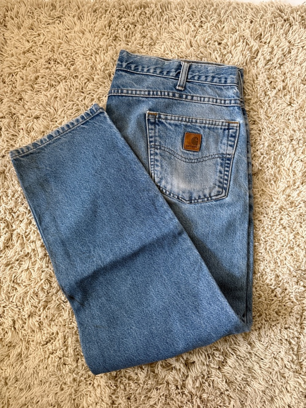 Carhartt Light Blue Denim Jeans with Brown Patch